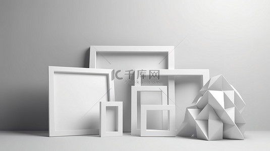舒适放松背景图片_舒适的 3D 渲染白色背景空画框以放松的角度