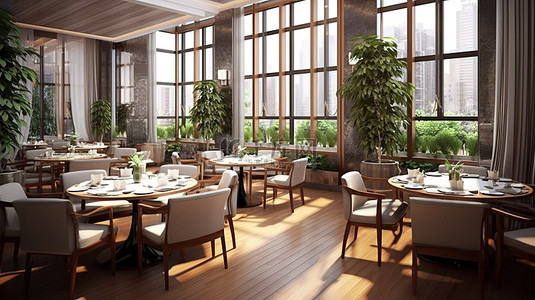 精致的用餐区或高档餐厅的令人惊叹的 3D 渲染