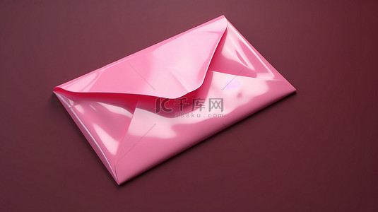 邮政图标背景图片_逼真的粉红色 3D 渲染中的符号信封图标