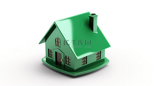 房屋安全背景图片_白色背景上隔离的盾牌和温室的 3D 插图