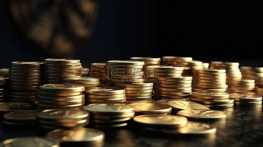 金融背景图片_在 3D 背景上可视化投资艺术一堆金币
