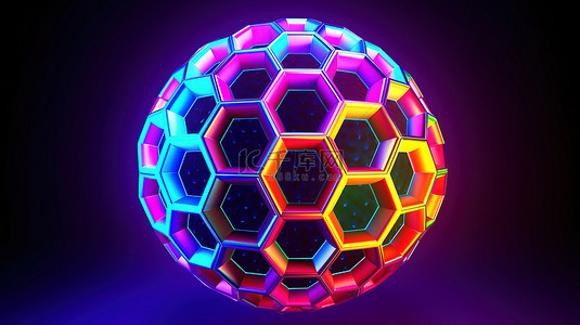 虹彩霓虹灯六角形球体充满活力的 3D 插图