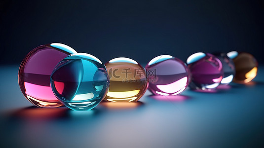 具有玻璃形态效果的圆形玻璃形状的 3D 渲染简约组合