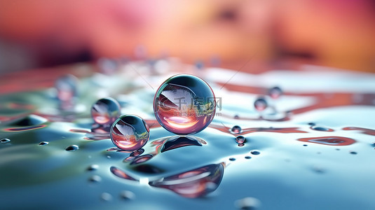 物理实验室背景图片_水背景下封装在液体气泡中的分子的 3d 渲染