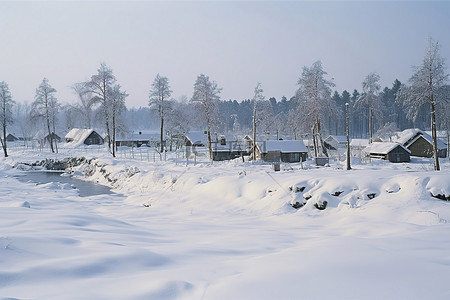 村庄规划背景图片_一个小村庄被雪覆盖着