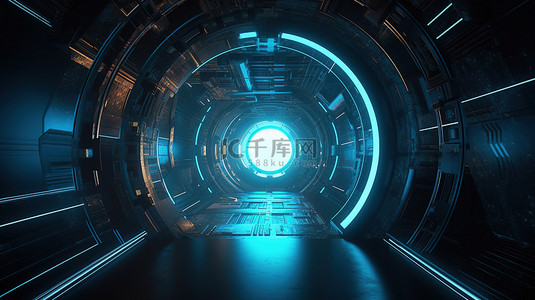 古色门背景图片_3d 渲染中明亮的未来科幻背景上的抽象圆形门户