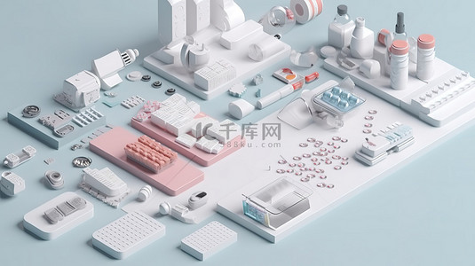 血背景图片_3D 渲染中医疗设备和药物的平躺视图