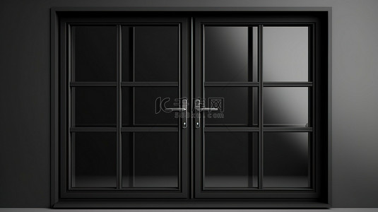 黑色房间背景图片_正面黑色窗户特写视图的 3D 渲染