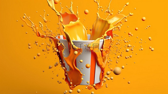 令人惊叹的纸艺术中橙汁飞溅的 3D 插图