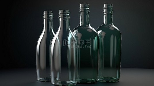 3d 渲染中逼真的透明玻璃瓶