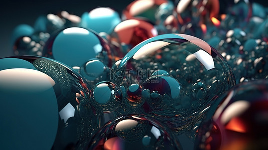 自然启发的 3D 渲染现代背景下气泡形状的抽象设计