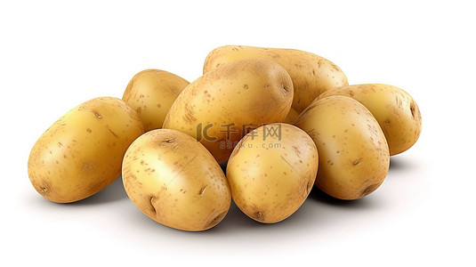 健康背景图片_单一马铃薯是一种在白色背景上分离的单一蔬菜，具有 3d 剪切路径