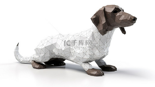 中性白色背景上 3D 渲染中的多边形腊肠犬