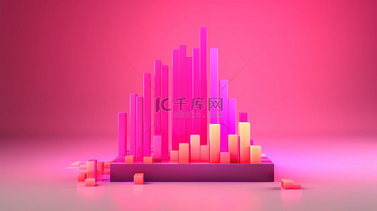 创新的移动应用程序和网站设计，带有粉红色背景的 3D 条形图信息图