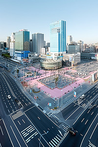 拍中背景图片_首尔交通广场的航拍