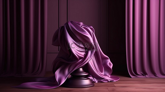 色彩时尚背景背景图片_抽象时尚背景紫色丝绸和讲台在 3d 渲染