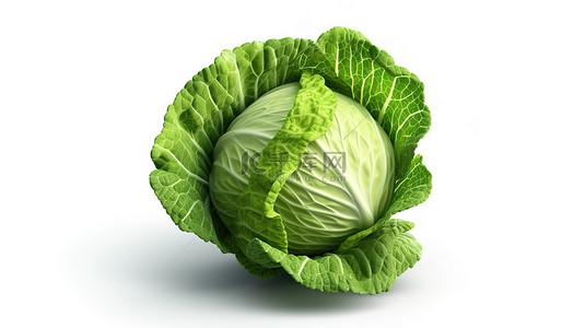 切菜背景图片_3D 渲染的白色背景，具有清脆的绿色卷心菜