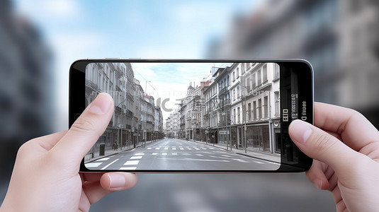 智能建造背景图片_交通街的建筑物在智能手机显示屏上以 3D 形式呈现