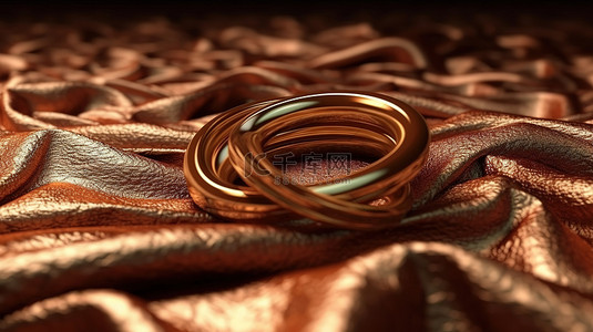 3d 渲染中带有金戒指和棕色织物的抽象背景