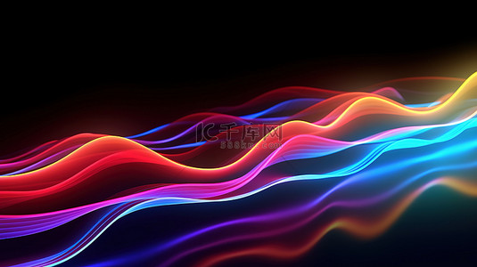 带有抽象彩虹全息波的时尚橡胶线的 3D 渲染