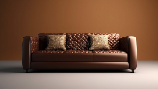 前视图巧克力棕色沙发的 3D 渲染