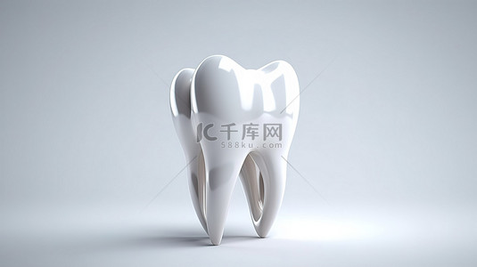 健康卫生的牙齿图像白色表面上白牙的 3D 渲染