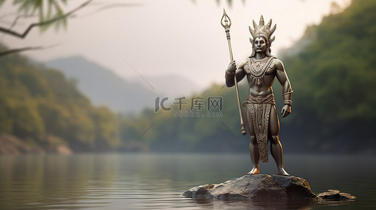 印度國王背景图片_河边马哈巴利国王令人惊叹的 3D 渲染，背景模糊，自然景观