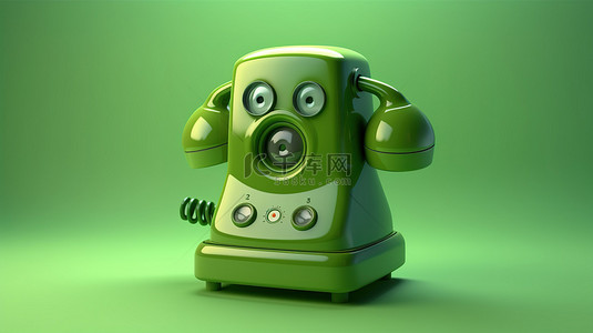 以卡通风格 3D 充满活力的绿色电话呈现的技术概念