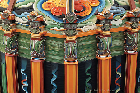 亚洲文化背景图片_亚洲主题船上的彩色柱子