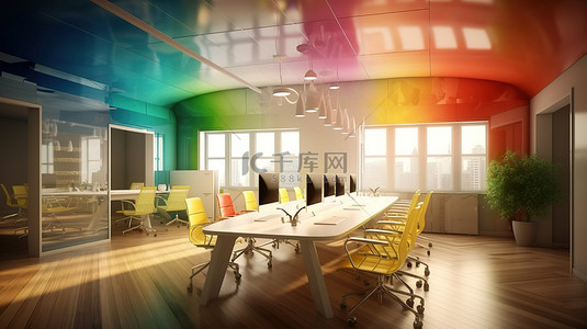 企业办公环境背景图片_办公室会议室的 3D 数字制作图像