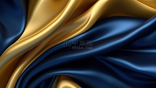 抽象 3D 艺术品海军蓝色和金色织物窗帘创造出令人惊叹的背景