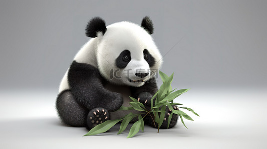 可爱的熊猫通过 3D 渲染栩栩如生