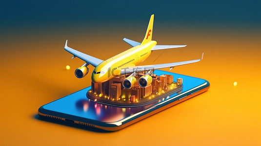 手机检票背景图片_用于预订航班和检票的智能手机应用程序的 3D 插图