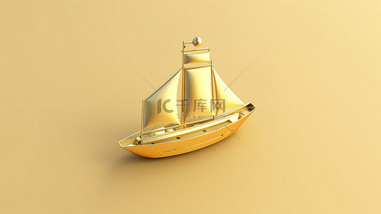 标志性船舶 3D 渲染的哑光金板上的船舶符号，用于社交媒体
