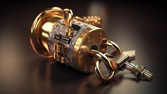 钥匙钥匙背景图片_钥匙和锁的 3D 渲染插图
