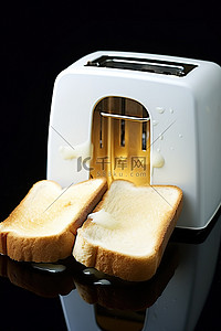 早餐机背景图片_一个白色的烤面包机，里面有两片面包