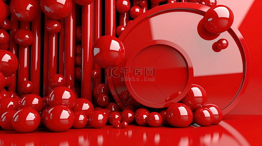 大销售背景图片_红色光泽背景与 3d 球体和大销售框架的百分比