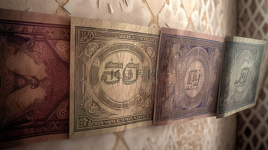 以国王穆罕默德五世为特色的老式摩洛哥 5 迪拉姆纸币的 3d 渲染