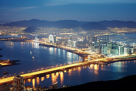 朝鲜首尔夜晚灯光璀璨
