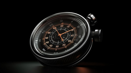黑色背景上圆形计时器的老式秒表图标标志 3D 插图