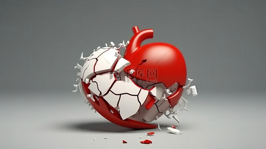 描绘 3D 渲染的心碎的心脏模型