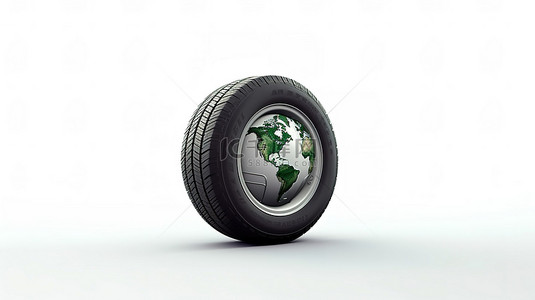 3d 渲染的汽车轮胎车轮类似于白色背景上的行星地球
