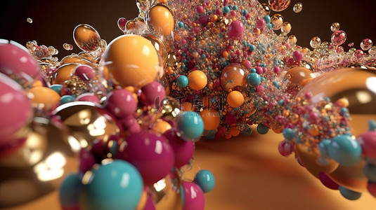 抽象艺术 3d 渲染中的超现实飞行元球和节日派对气球