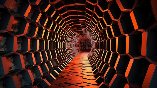 具有六边形图案的三维抽象隧道