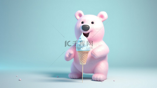 要热爱生活背景图片_3d 渲染中热爱冰淇淋的熊