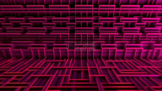 具有编织图案的 3D 插图中的粉红色线条行的几何背景