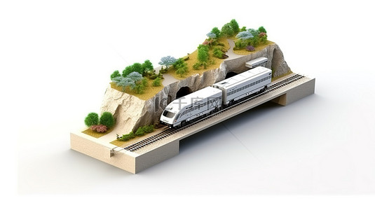 白色背景上直接铁路部分的孤立等距 3D 渲染