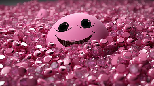 由大量粉红色宝石形成的笑脸 3D 插图
