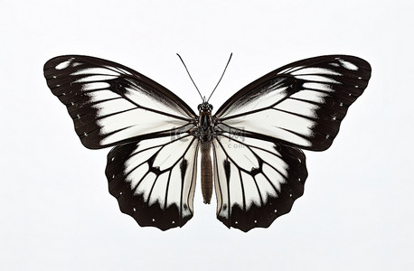 白色背景下坐着的白色和黑色蝴蝶