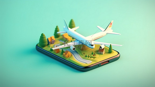 用于航班预订机票购买和办理登机手续的智能手机应用程序的 3D 插图